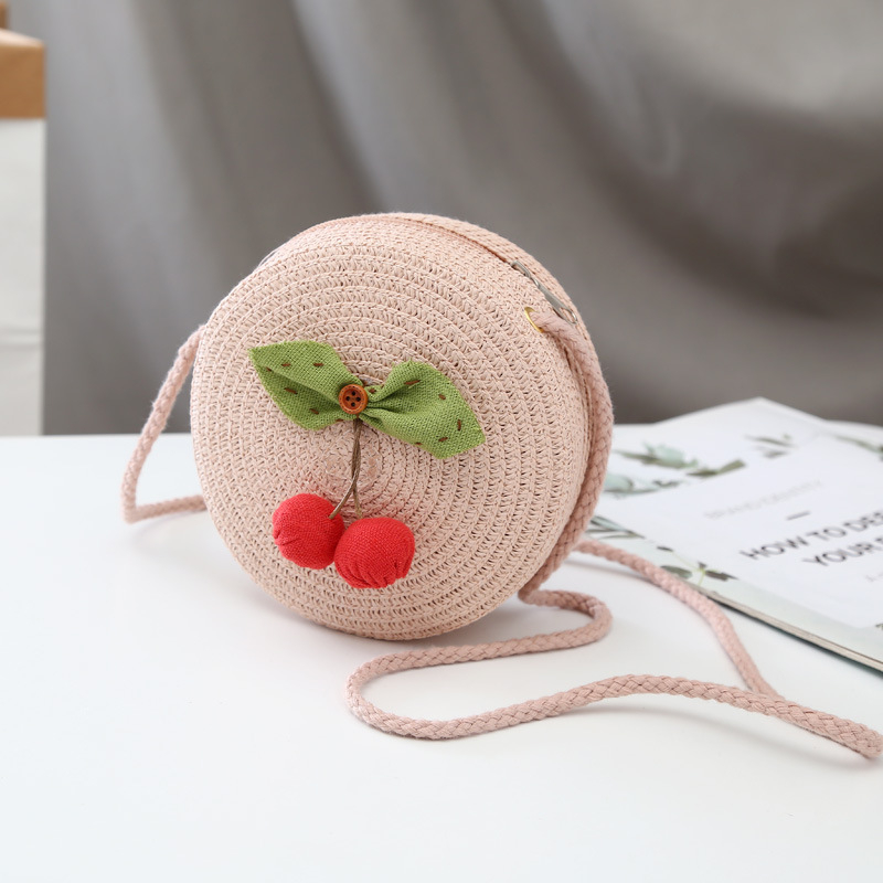 Geantă rotundă din paie pentru copii — ultra-ușoară, stil drăguț pentru copii, imprimeu variat