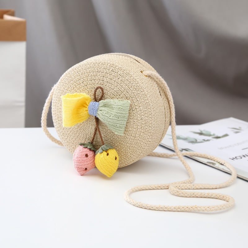 Geantă rotundă din paie pentru copii — ultra-ușoară, stil drăguț pentru copii, imprimeu variat