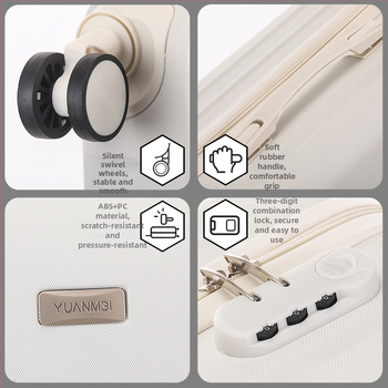 Valiză ABS+PC cu deschidere prin fermoar, roți universale, 5 kg, încuietoare cu combinație standard