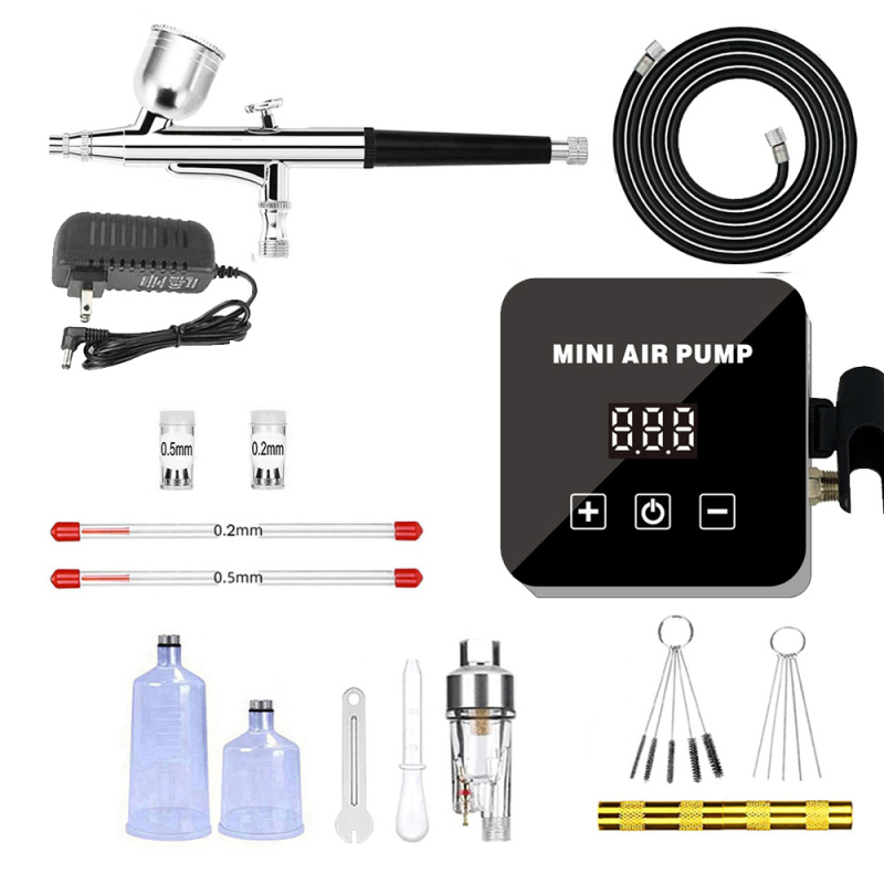 Mali električni četverokutni sprej za njegu noktiju s gradijentnom bojom i model za tetovažu — konstrukcija od aluminija/PMMA/ABS, maksimalni izlazni tlak 25, optimalna udaljenost raspršivanja 50, širina struje 0–100, kompatibilan kapacitet 5cc/7cc/20cc/40