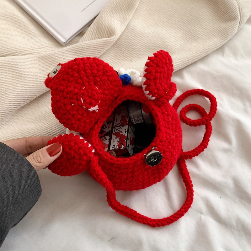 Детска чанта през рамо от вълнена тъкан с капак, памучна подплата, магнитно закопчаване, стил карикатура