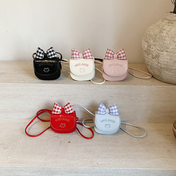 Dječja crossbody torba s mačjim mašnicama, mini princeza torba za djevojčice, PU koža, podstava od poliestera, životinjski uzorak