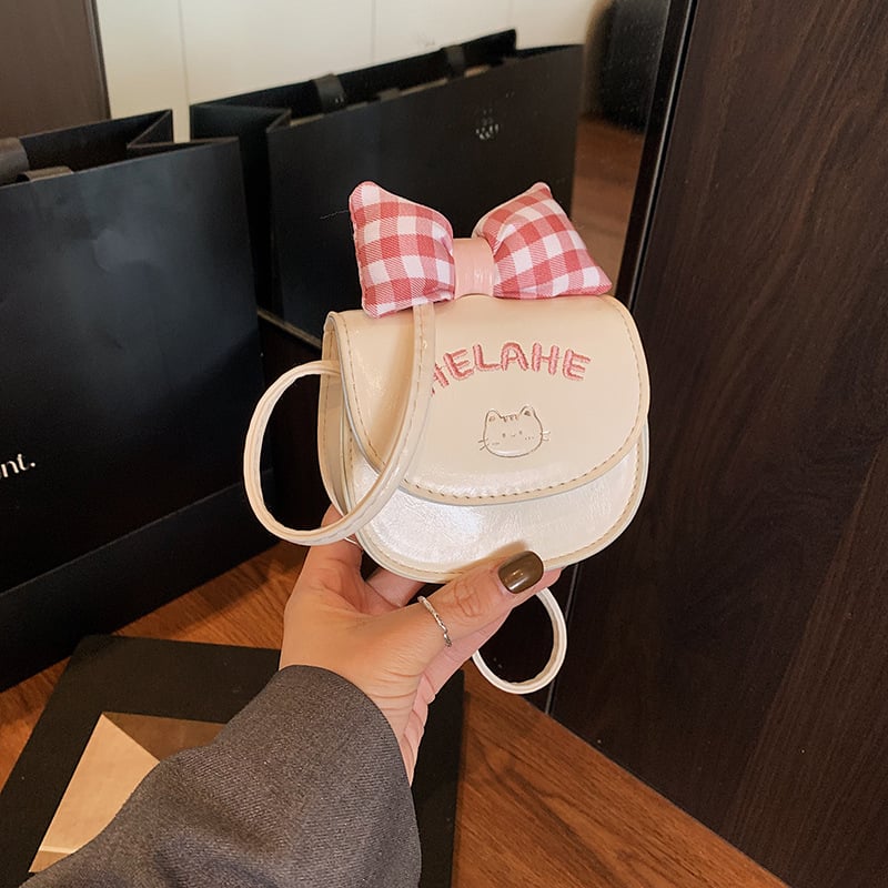 Dječja crossbody torba s mačjim mašnicama, mini princeza torba za djevojčice, PU koža, podstava od poliestera, životinjski uzorak