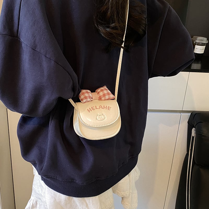 Dječja crossbody torba s mačjim mašnicama, mini princeza torba za djevojčice, PU koža, podstava od poliestera, životinjski uzorak