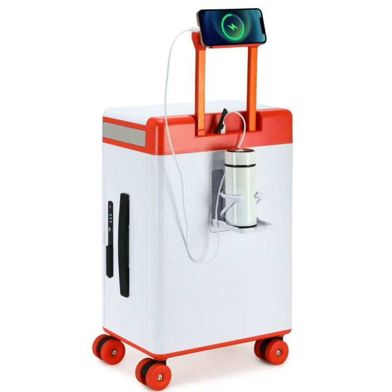 Valiză PC rigidă cu 360° roți, lacăt TSA cu parolă, port USB pentru încărcare, deschidere frontală și laterală, potrivită pentru bagaj de mână