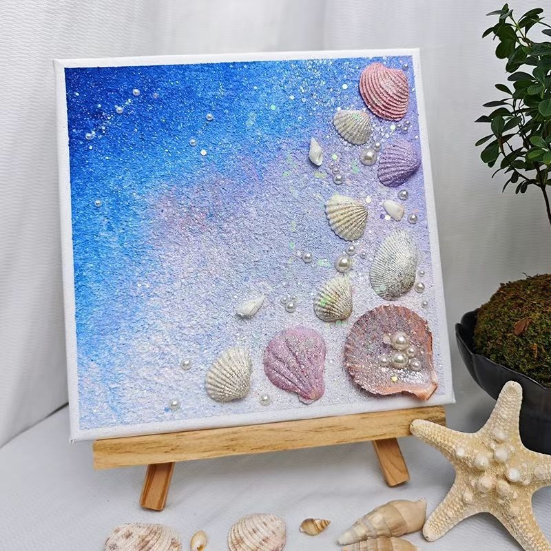 Set DIY pentru pictură texturată cu coajă de perlă, acrilic și nisip de cuarț — fără ramă — artă decorativă modern minimalistă pentru sufragerie, dormitor sau birou