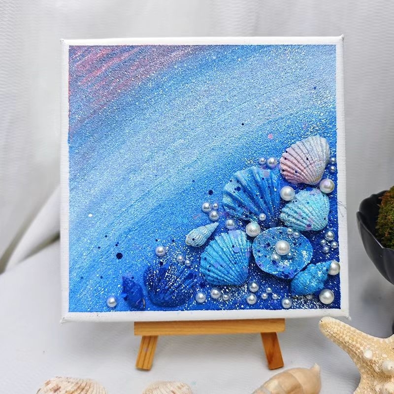 Set DIY pentru pictură texturată cu coajă de perlă, acrilic și nisip de cuarț — fără ramă — artă decorativă modern minimalistă pentru sufragerie, dormitor sau birou