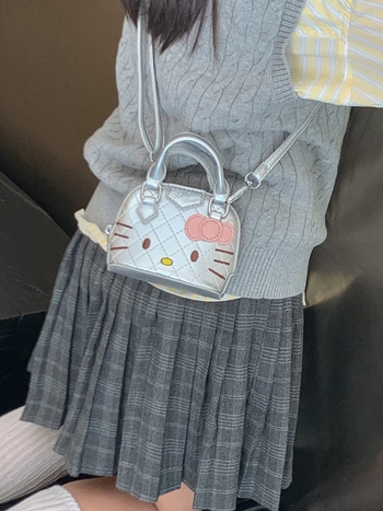 Dječja torbica preko ramena s mačjim motívom, PU+denim, vodootporna, unutarnja podstava od poliestera, anime karikature uzorak