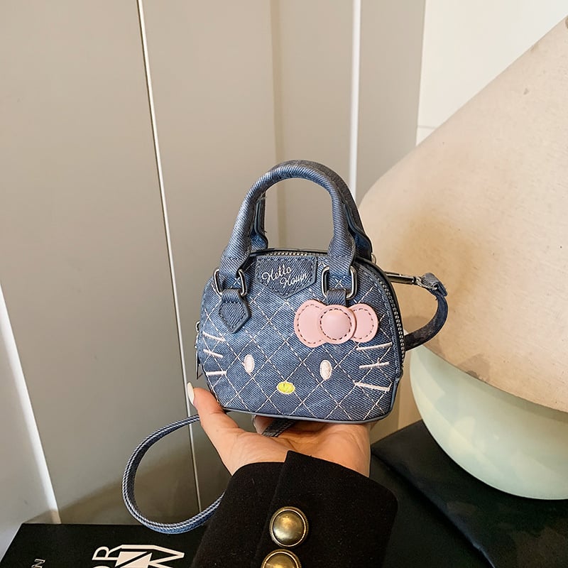 Dječja torbica preko ramena s mačjim motívom, PU+denim, vodootporna, unutarnja podstava od poliestera, anime karikature uzorak