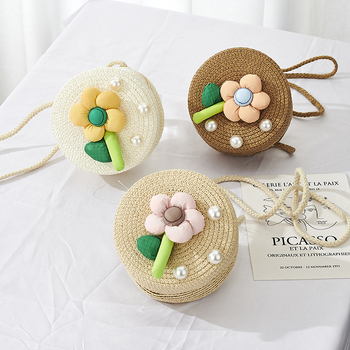 Dječja okrugla crossbody torbica od slame, prozračna i izuzetno lagana, slatkog stila, za učenike osnovne škole