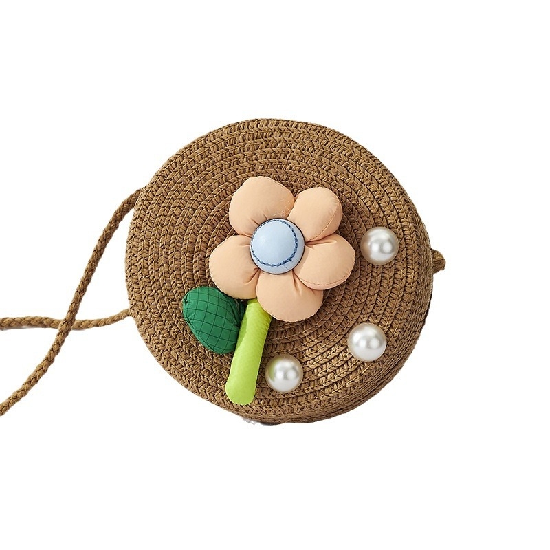 Dječja okrugla crossbody torbica od slame, prozračna i izuzetno lagana, slatkog stila, za učenike osnovne škole