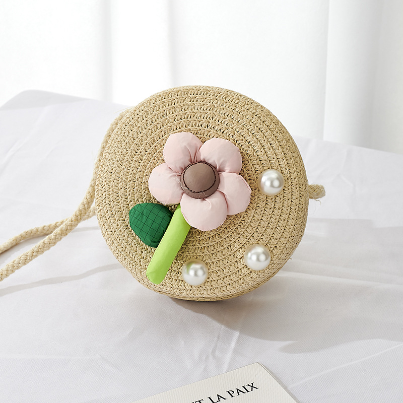 Dječja okrugla crossbody torbica od slame, prozračna i izuzetno lagana, slatkog stila, za učenike osnovne škole