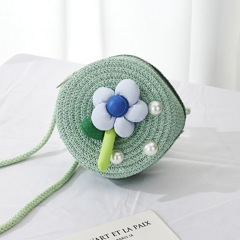 Dječja okrugla crossbody torbica od slame, prozračna i izuzetno lagana, slatkog stila, za učenike osnovne škole
