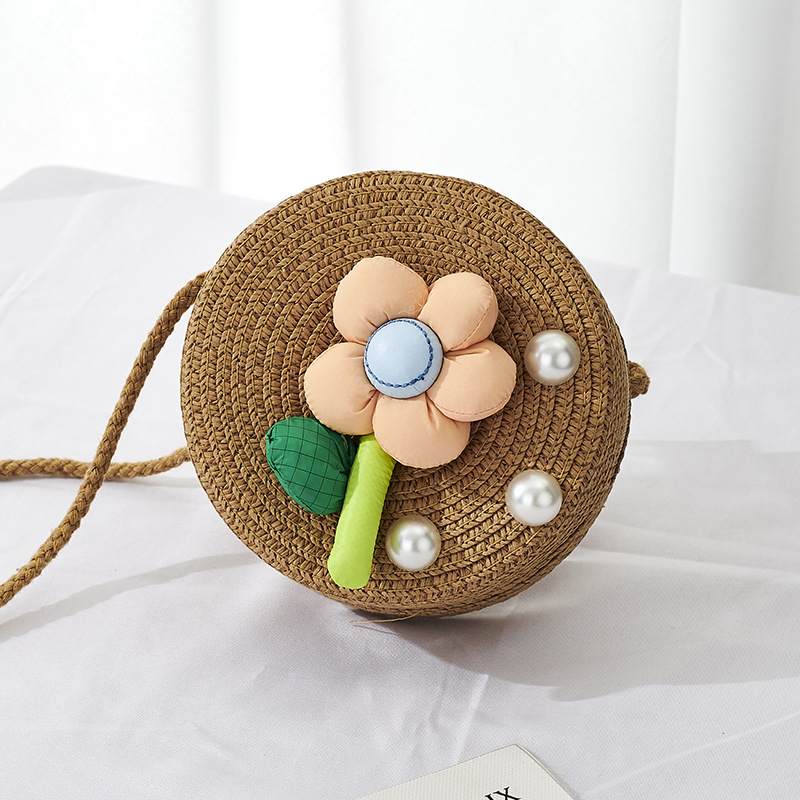 Dječja okrugla crossbody torbica od slame, prozračna i izuzetno lagana, slatkog stila, za učenike osnovne škole