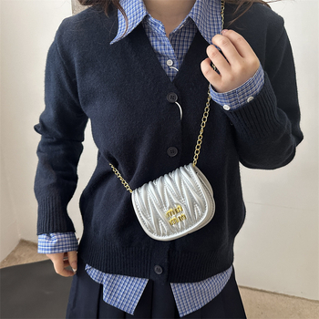 Dječja torbica preko tijela s novčanikom, plisirani dizajn, korejskog stila s motivom slova, PU materijal, podstava poliester-pamuk