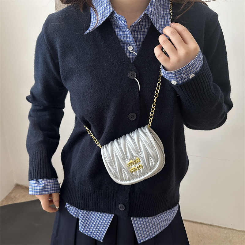 Dječja torbica preko tijela s novčanikom, plisirani dizajn, korejskog stila s motivom slova, PU materijal, podstava poliester-pamuk