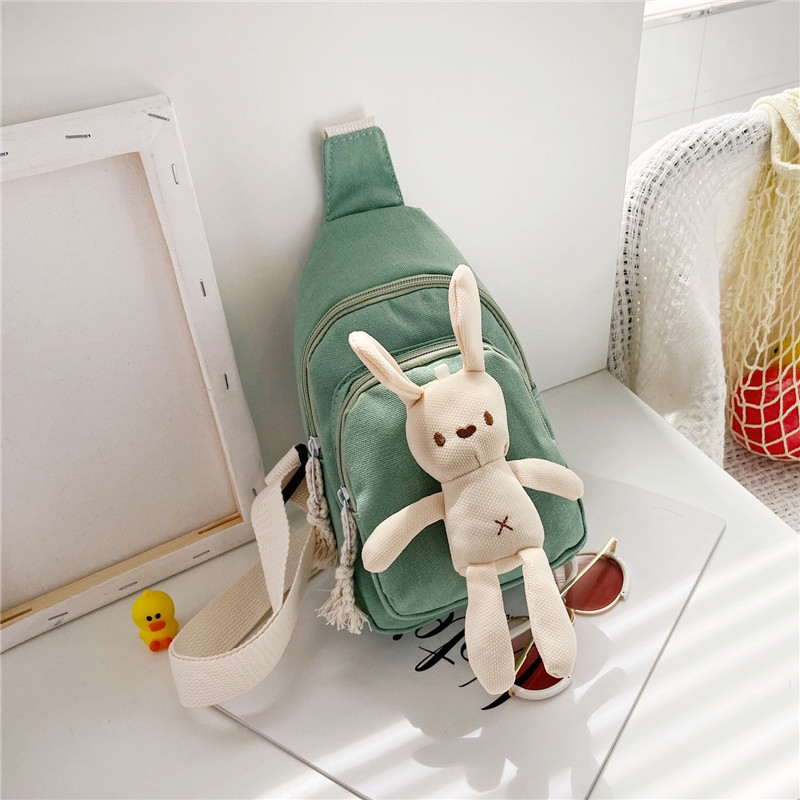 Dječja platnena crossbody torba s motivom zeko, zatvarač, pretinac za mobitel, jedna naramenica