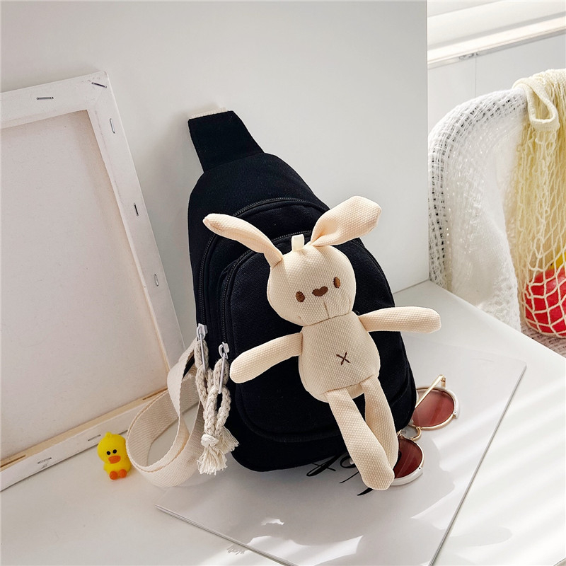 Dječja platnena crossbody torba s motivom zeko, zatvarač, pretinac za mobitel, jedna naramenica