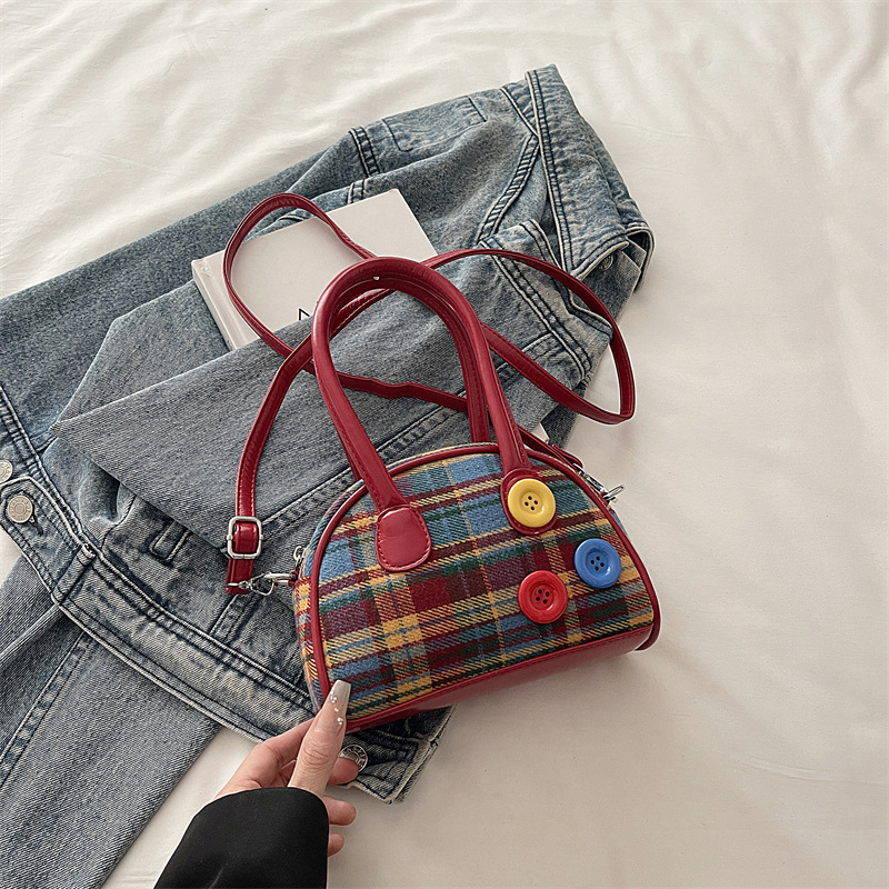 Dječja torba za križno nošenje s motivom mačke iz crtića i kariranim uzorom, od posebnog materijala, podstava od poliester.