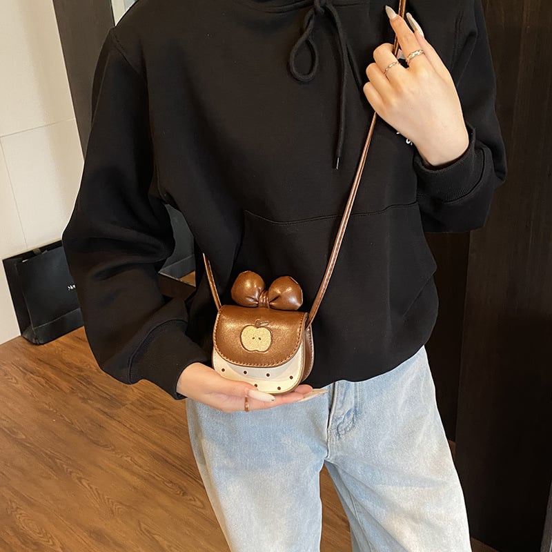 Dječja crossbody torba s dizajnom jabuke mašne, PU materijal, street style, zaštita kralježnice, pogodno za osnovnu školu