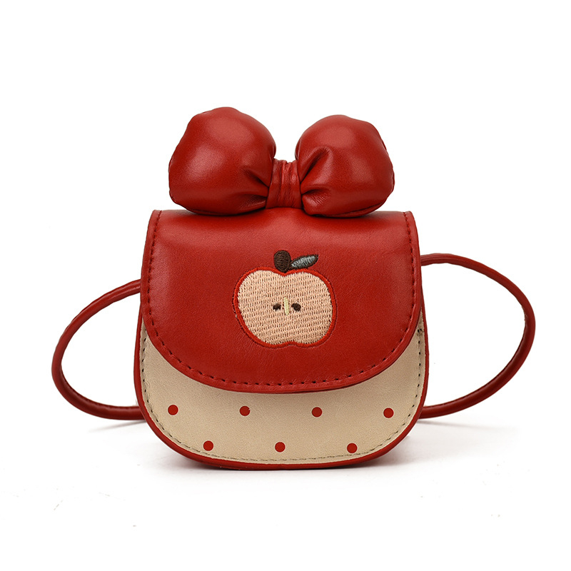 Dječja crossbody torba s dizajnom jabuke mašne, PU materijal, street style, zaštita kralježnice, pogodno za osnovnu školu