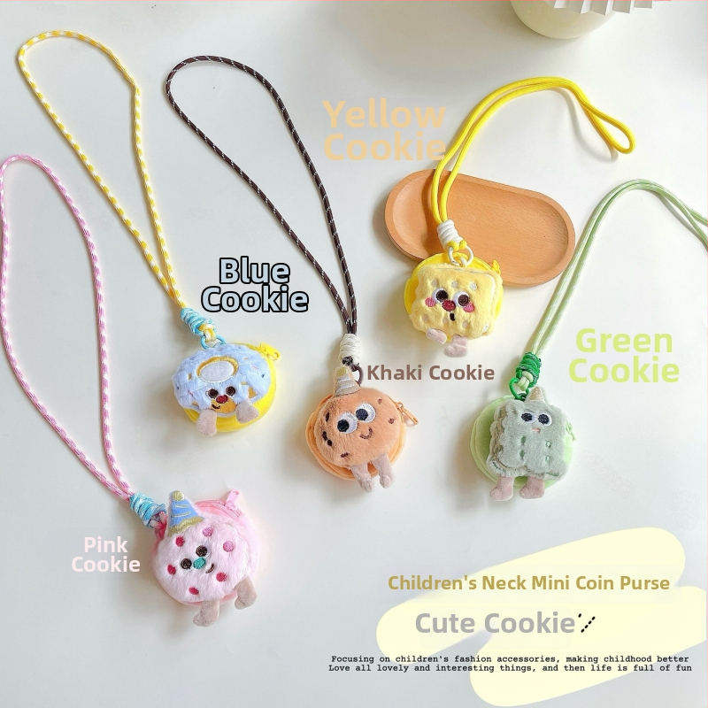 Detská kapsička na nosenie okolo krku s plyšovým dizajnom sušienok — unisex, pre predškolák, bez podšívky, na ukladanie, uvedená na jeseň 2025