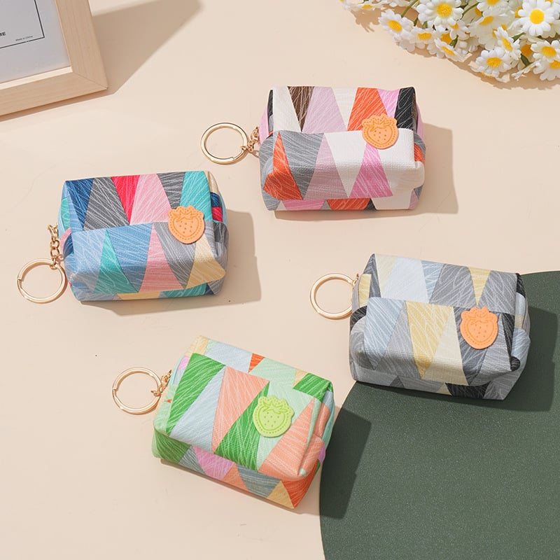 Portofel pentru monede din PU, model geometric, stil urban, unisex, impermeabil și pentru depozitare