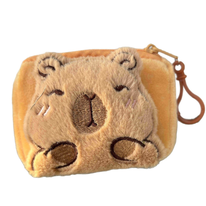 Kapibara plišani novčanik za kovance - sladak crtani dizajn, unisex, materijal pliš, bez podstave, s karabinom za kačenje