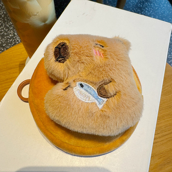 Portofel pluș în formă de capybara, cu suport pentru carduri și buzunar pentru căști, design proaspăt și drăguț