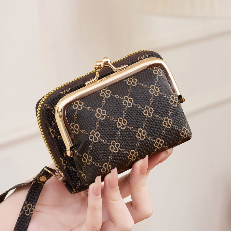 Дамски монетник с plaid модел, PU материя, подплатен полиестер, множество отделения за карти, издръжлив на износване, Charm Infinite