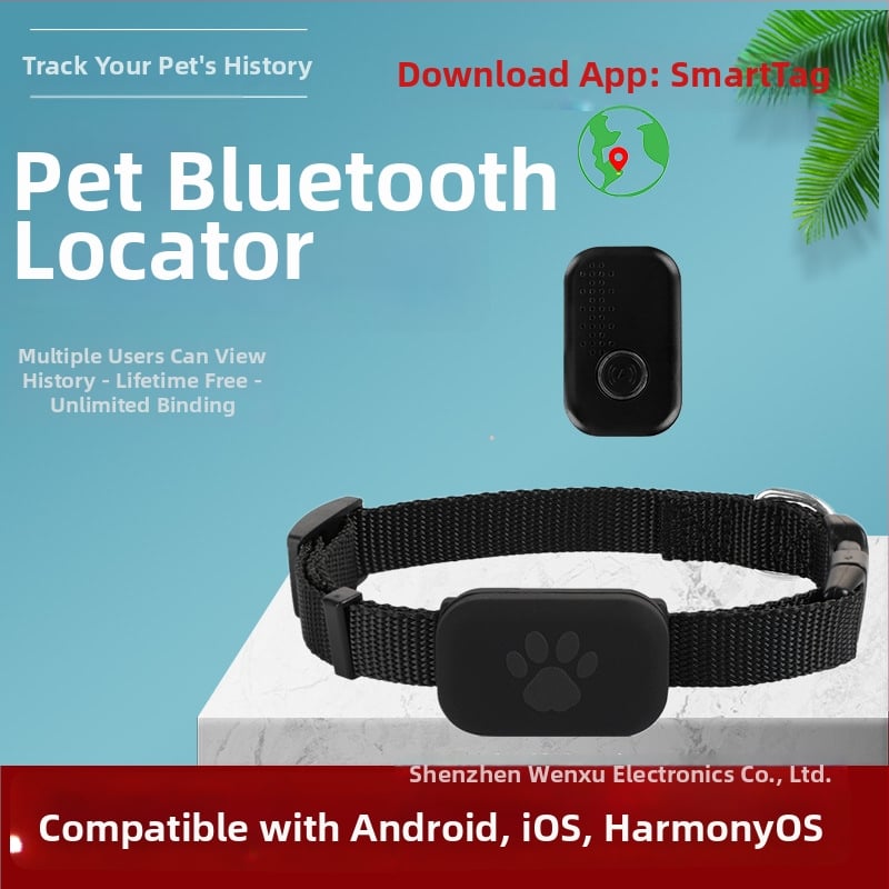 Bluetooth проследяващ нашийник за домашни любимци — Android и iOS съвместим за котки и кучета, модел F1A, 210mAh, обхват 20m, 35g, ABS