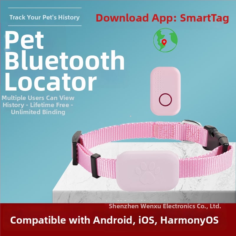 Bluetooth проследяващ нашийник за домашни любимци — Android и iOS съвместим за котки и кучета, модел F1A, 210mAh, обхват 20m, 35g, ABS