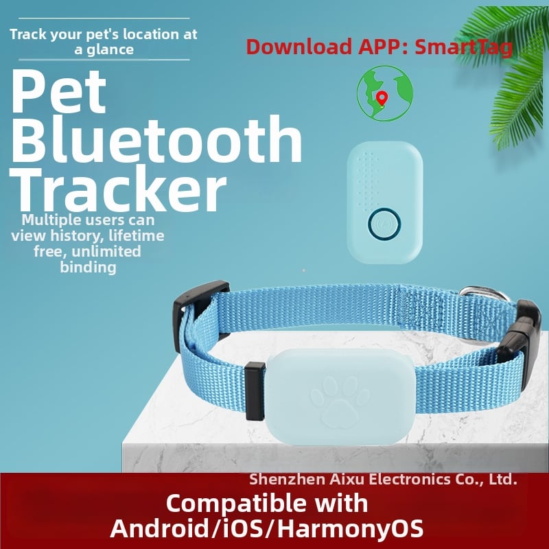 Bluetooth проследяващ нашийник за домашни любимци — Android и iOS съвместим за котки и кучета, модел F1A, 210mAh, обхват 20m, 35g, ABS