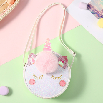 Geantă crossbody pentru copii cu unicorn — piele PU, model dungat, stil copilăros și drăguț, capacitate sub 20L, cinci curele de purtare