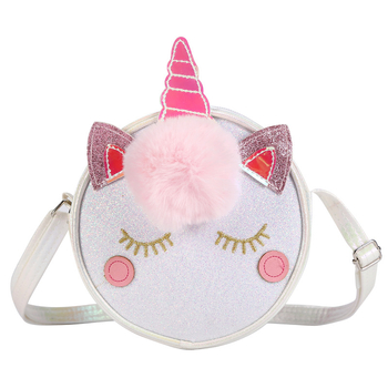 Geantă crossbody pentru copii cu unicorn — piele PU, model dungat, stil copilăros și drăguț, capacitate sub 20L, cinci curele de purtare