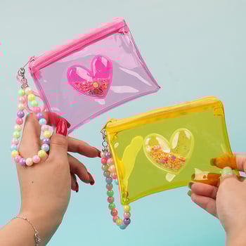 PVC монетник със сърцевиден модел, уличен стил, унисекс, 1 сгъвка, за домашно съхранение