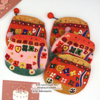 Монетник от филц, флорална шарка, стил свеж и сладък, за жена, есен 2025 (Материал: филц; Модел: флорална шарка; Стил: свеж и сладък; Пол: жена; Година/Сезон: есен 2025)