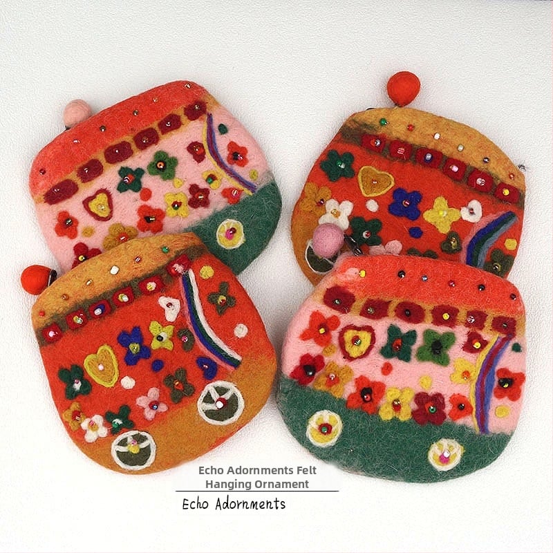 Монетник от филц, флорална шарка, стил свеж и сладък, за жена, есен 2025 (Материал: филц; Модел: флорална шарка; Стил: свеж и сладък; Пол: жена; Година/Сезон: есен 2025)