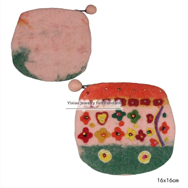 Монетник от филц, флорална шарка, стил свеж и сладък, за жена, есен 2025 (Материал: филц; Модел: флорална шарка; Стил: свеж и сладък; Пол: жена; Година/Сезон: есен 2025)