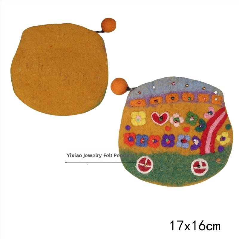 Монетник от филц, флорална шарка, стил свеж и сладък, за жена, есен 2025 (Материал: филц; Модел: флорална шарка; Стил: свеж и сладък; Пол: жена; Година/Сезон: есен 2025)