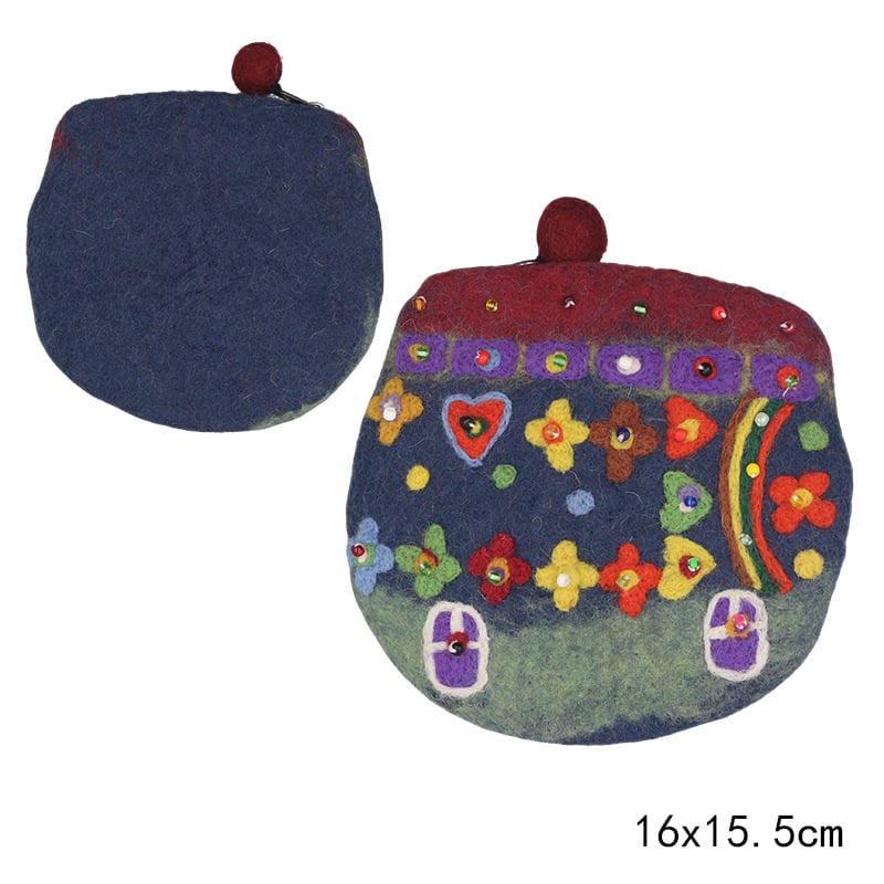 Монетник от филц, флорална шарка, стил свеж и сладък, за жена, есен 2025 (Материал: филц; Модел: флорална шарка; Стил: свеж и сладък; Пол: жена; Година/Сезон: есен 2025)