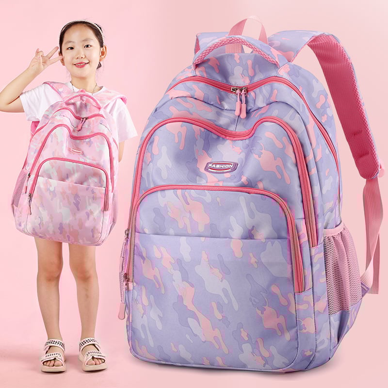 Ученическа раница за основно училище, материал Nylon, износоустойчива, стил сладък, геометричен модел, презрамки с въздушна възглавница