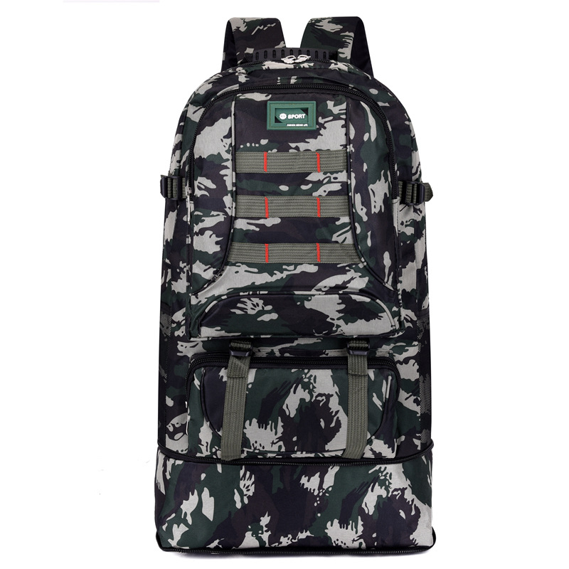 Планинска раница за туризъм 56–75 л, найлон, водоустойчива, износоустойчива, против кражба, разширяема, с извити презрамки, за 16-инчов лаптоп, геометричен принт