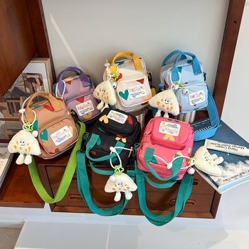 Детска кръстосана чанта за рамо - платно, геометричен принт, подплата полиестер, супер лека, разширяема, детски стил за ежедневна употреба