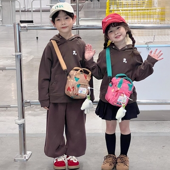 Детска кръстосана чанта за рамо - платно, геометричен принт, подплата полиестер, супер лека, разширяема, детски стил за ежедневна употреба