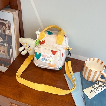 Детска кръстосана чанта за рамо - платно, геометричен принт, подплата полиестер, супер лека, разширяема, детски стил за ежедневна употреба