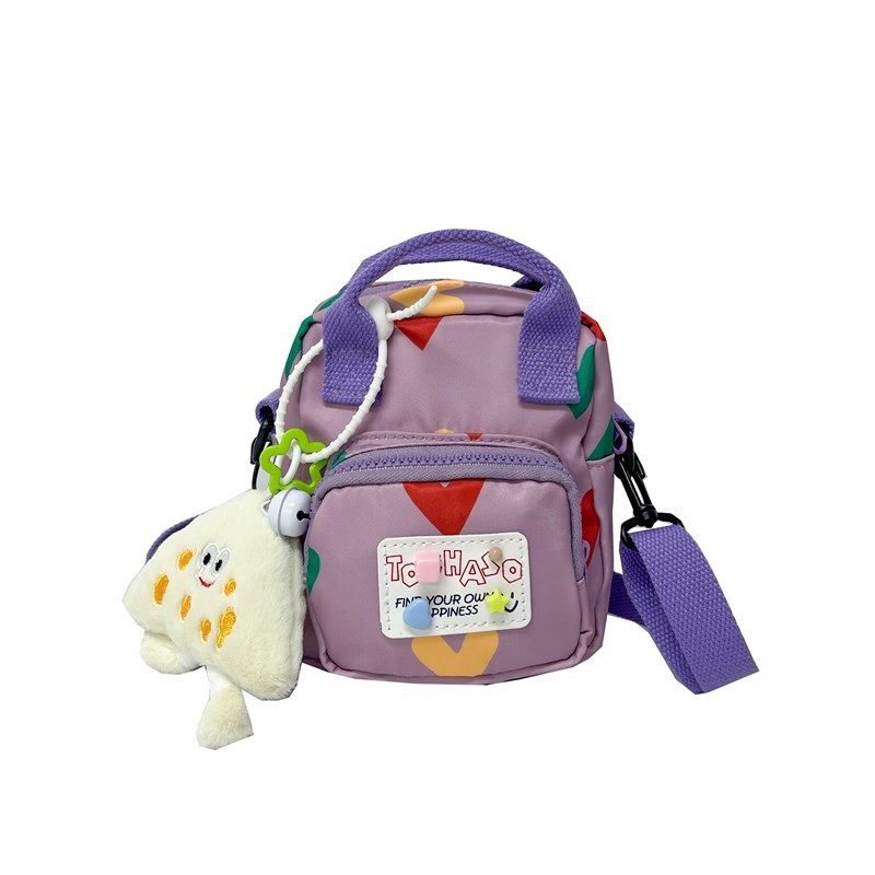 Детска кръстосана чанта за рамо - платно, геометричен принт, подплата полиестер, супер лека, разширяема, детски стил за ежедневна употреба