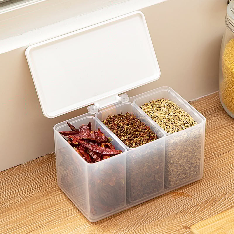 Κουτί αποθήκευσης με διαφανές πλαστικό δοχείο για δημητριακά και μπαχαρικά, με διαχωρισμούς, κατάλληλο για ψυγείο και καταψύκτη