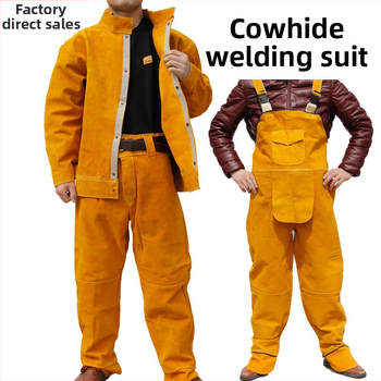 Haiyu Защитно облекло за заваряване от телешка кожа с дълги ръкави и защитна престилка, термоизолация и износоустойчивост
