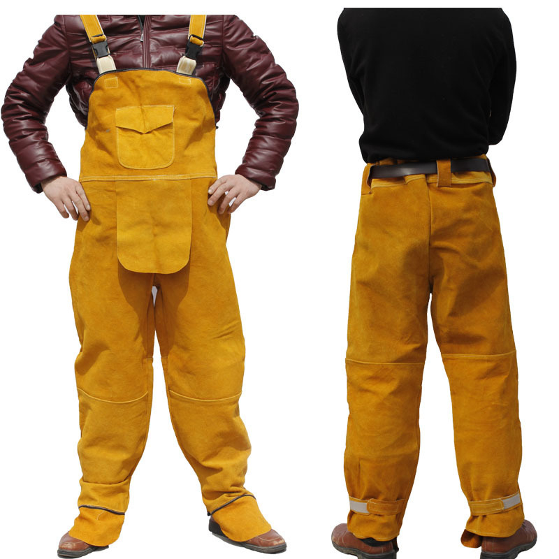 Haiyu Защитно облекло за заваряване от телешка кожа с дълги ръкави и защитна престилка, термоизолация и износоустойчивост